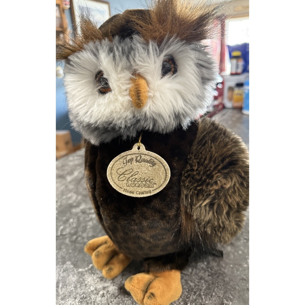 Aurora Classic‎ Hand Crafted Plush Owl Stands 13in Clean